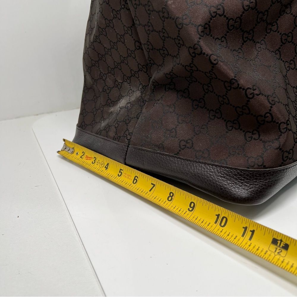 Gucci Monogram GG Nylon Boston Duffle Travel Bag Leather Brown 2Way105669 - Picture 14 of 15